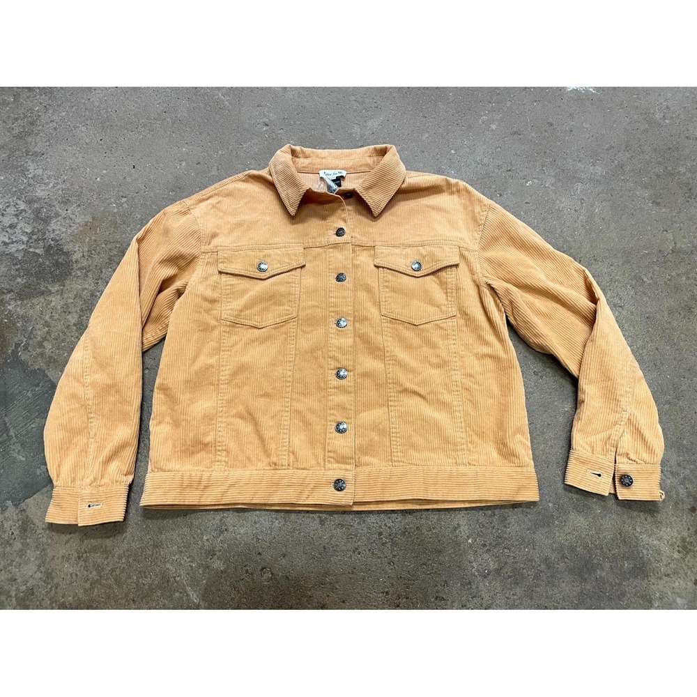 Time for Me Trucker Jacket Women Large Mustard Corduroy Cotton Cropped Button Up